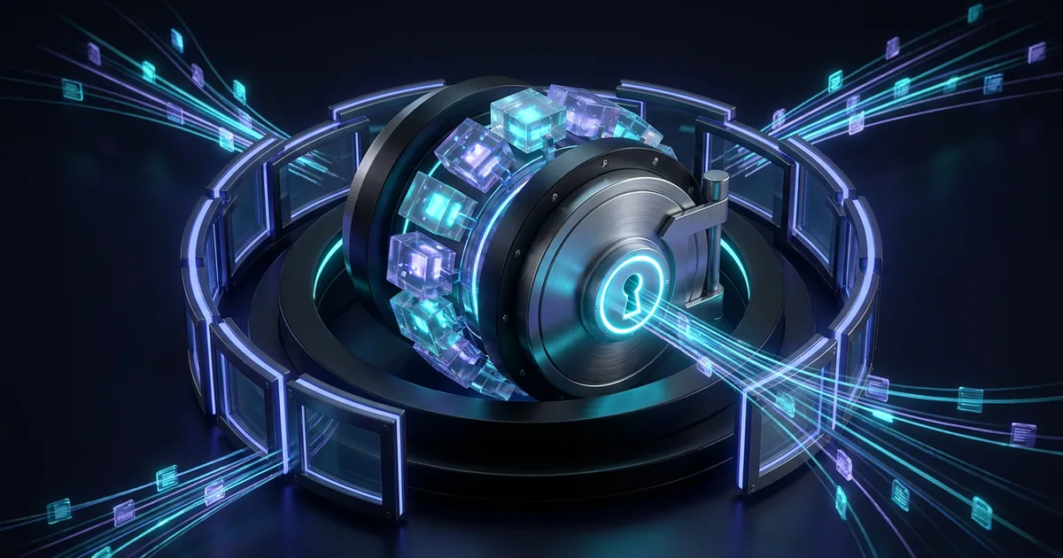 Source code ownership and IP handover represented by a key on a vault panel