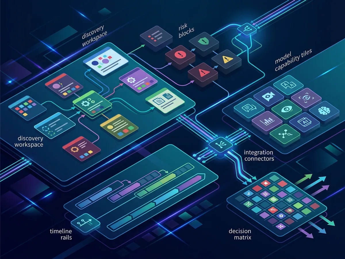 AI project scoping checklist concept with 50 readiness questions and 4 module diagram
