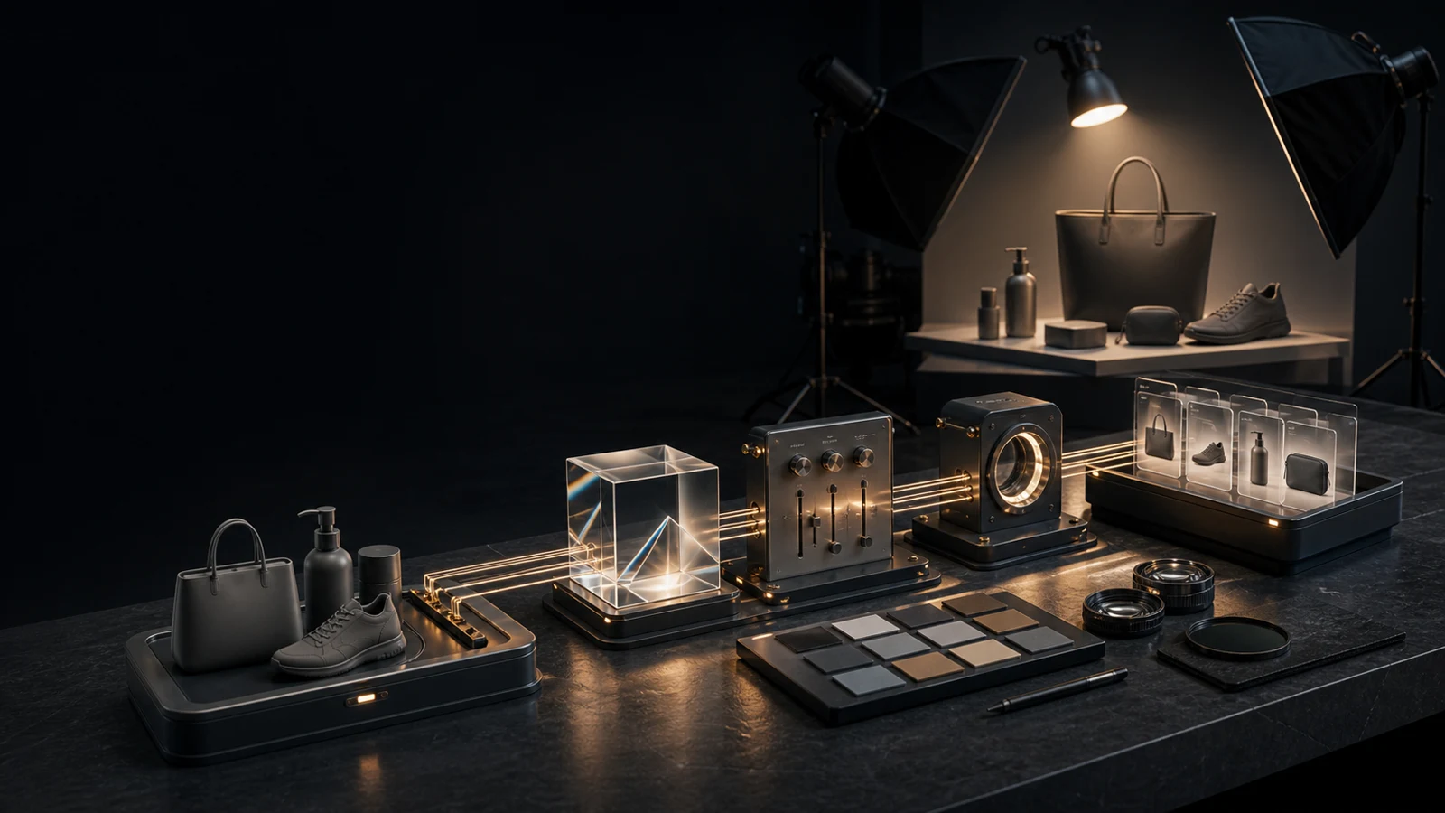 E-commerce AI visual generation pipeline with product image asset grids